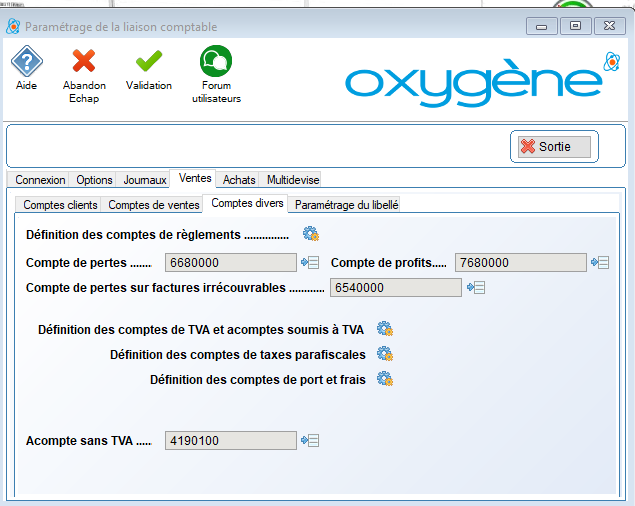 onglet ventes sous onglet comptes divers