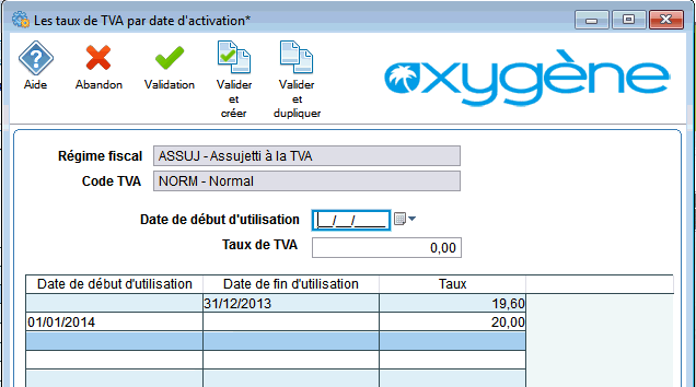 saisie des taux par date