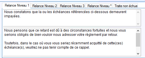 onglet des textes lettres de relance