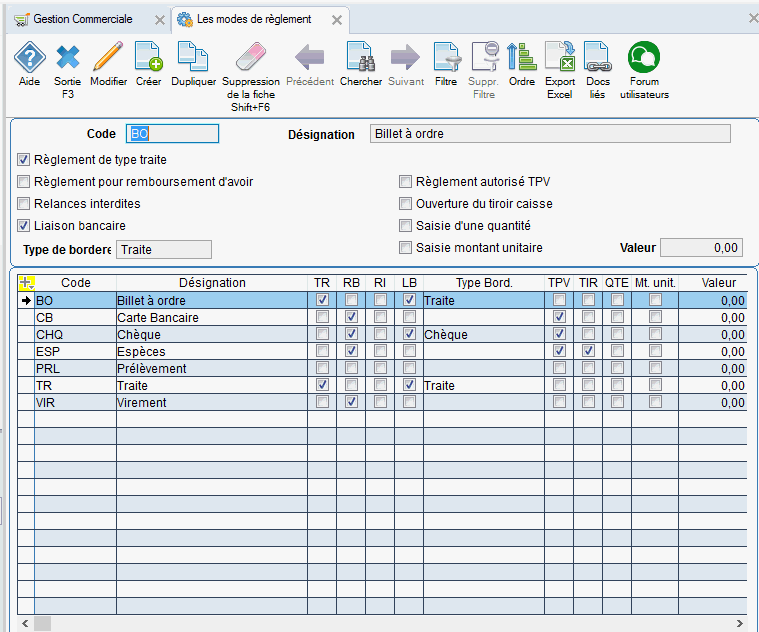 liste des modes de règlement