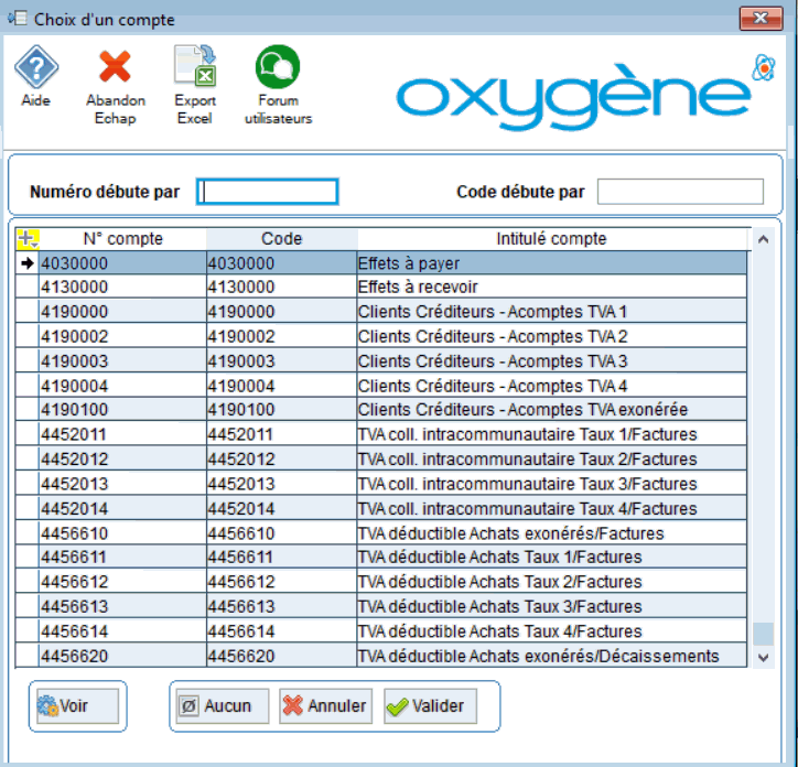 liste pour choix d'un compte