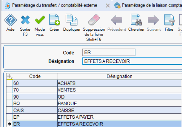 gestion des codes journaux