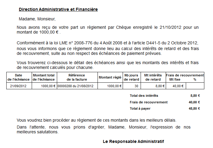 lettre si retard paiement