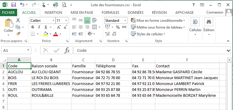 exemple de fichier EXCEL